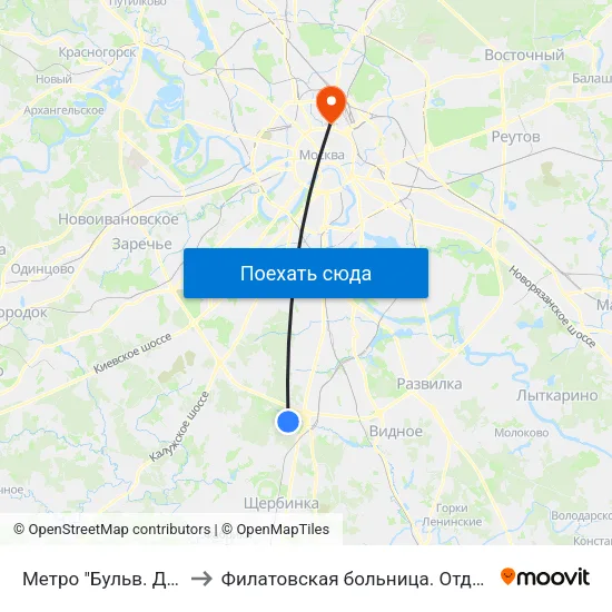 Метро "Бульв. Дмитрия Донского" to Филатовская больница. Отделение торакальной хирургии map