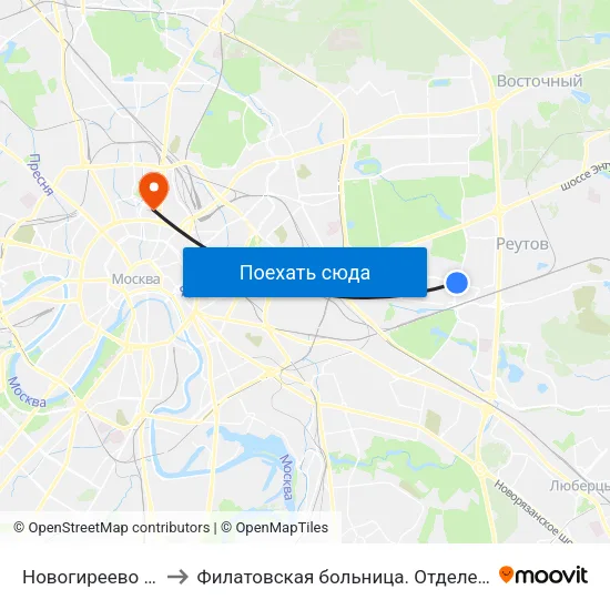 Новогиреево (Novogireevo) to Филатовская больница. Отделение торакальной хирургии map