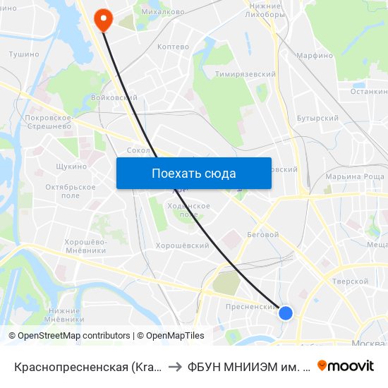 Краснопресненская (Krasnopresnenskaya) to ФБУН МНИИЭМ им. Габричевского map