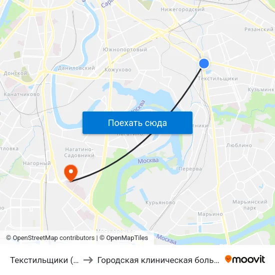 Текстильщики (Tekstilschiki) to Городская клиническая больница им. С. С. Юдина map