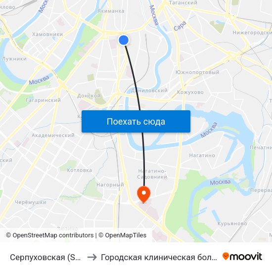 Серпуховская (Serpukhovskaya) to Городская клиническая больница им. С. С. Юдина map
