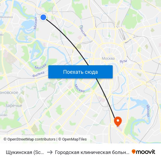 Щукинская (Schukinskaya) to Городская клиническая больница им. С. С. Юдина map