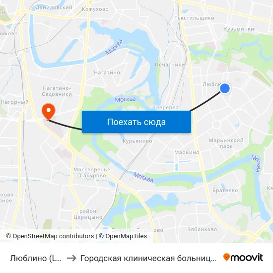 Люблино (Lyublino) to Городская клиническая больница им. С. С. Юдина map