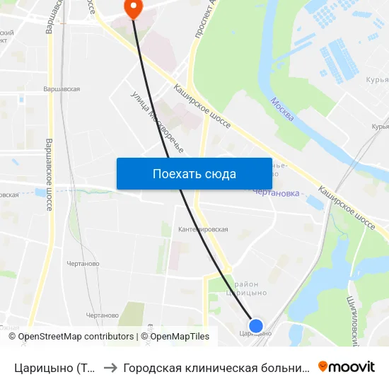 Царицыно (Tsaritsyno) to Городская клиническая больница им. С. С. Юдина map