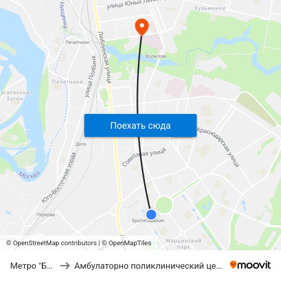 Метро "Братиславская" to Амбулаторно поликлинический центр городской клинической больницы 🆔68 map