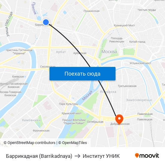 Баррикадная (Barrikadnaya) to Институт УНИК map