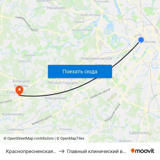 Краснопресненская (Krasnopresnenskaya) to Главный клинический военный госпиталь ФСБ РФ map