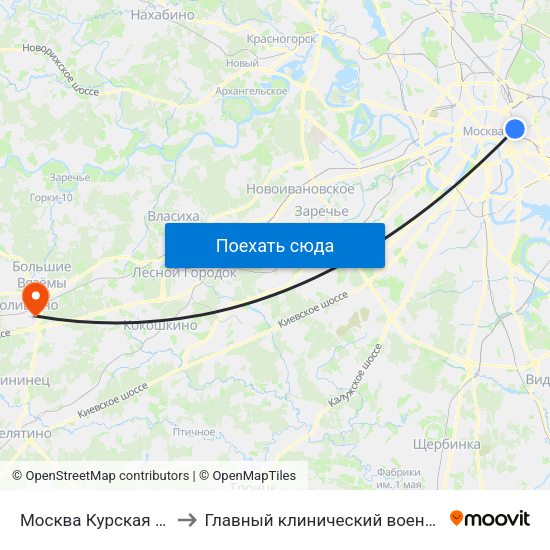 Москва Курская (Kursky Station) to Главный клинический военный госпиталь ФСБ РФ map