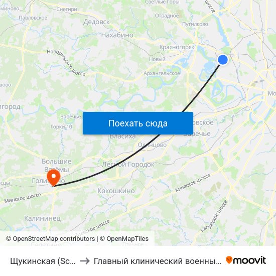 Щукинская (Schukinskaya) to Главный клинический военный госпиталь ФСБ РФ map