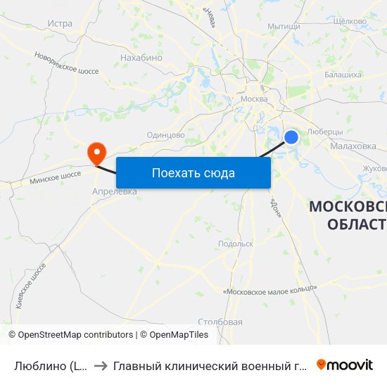 Люблино (Lyublino) to Главный клинический военный госпиталь ФСБ РФ map