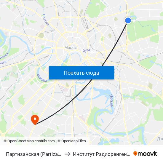 Партизанская (Partizanskaya) to Институт Радиоренгенологии map