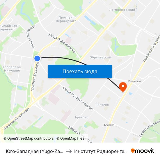 Юго-Западная (Yugo-Zapadnaya) to Институт Радиоренгенологии map