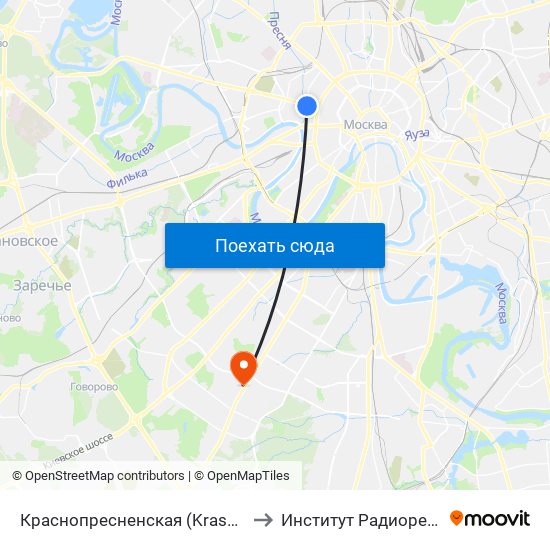 Краснопресненская (Krasnopresnenskaya) to Институт Радиоренгенологии map