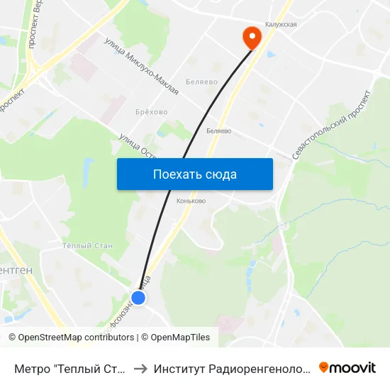 Метро "Теплый Стан" to Институт Радиоренгенологии map
