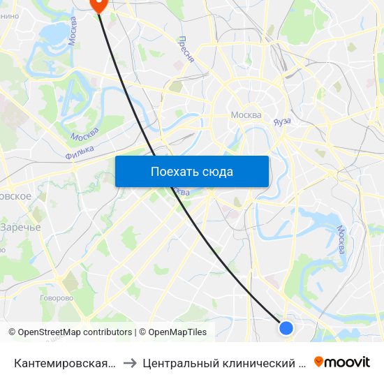 Кантемировская (Kantemirovskaya) to Центральный клинический военный госпиталь ФСБ РФ map