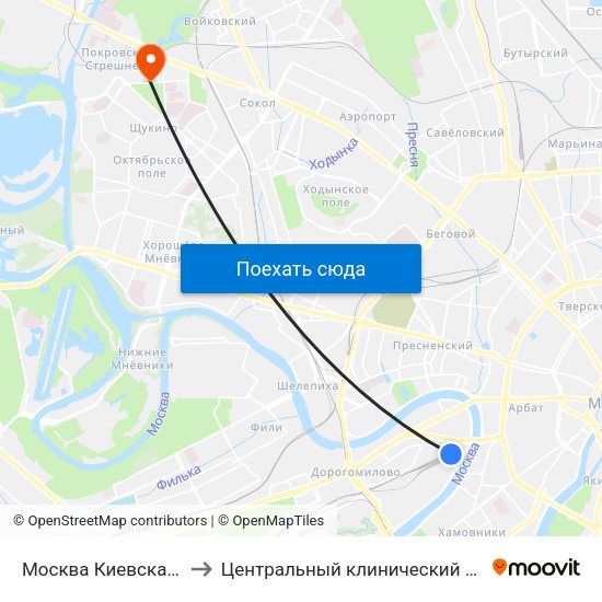 Москва Киевская (Kievsky Station) to Центральный клинический военный госпиталь ФСБ РФ map