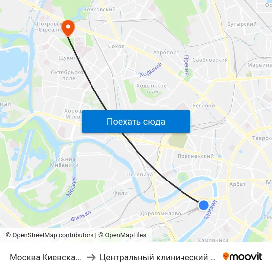 Москва Киевская (Kievsky Station) to Центральный клинический военный госпиталь ФСБ РФ map