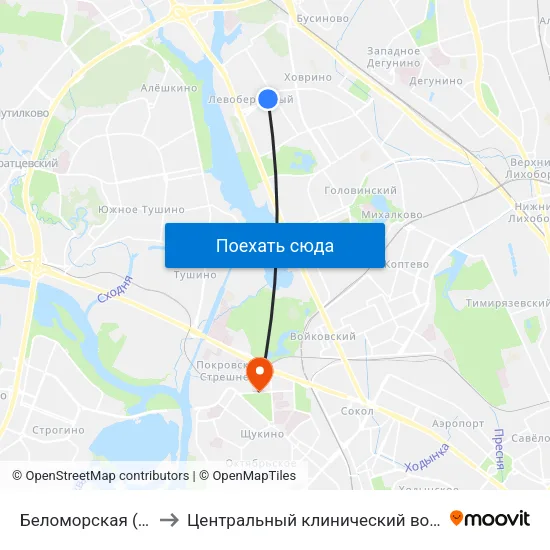 Беломорская (Belomorskaya) to Центральный клинический военный госпиталь ФСБ РФ map