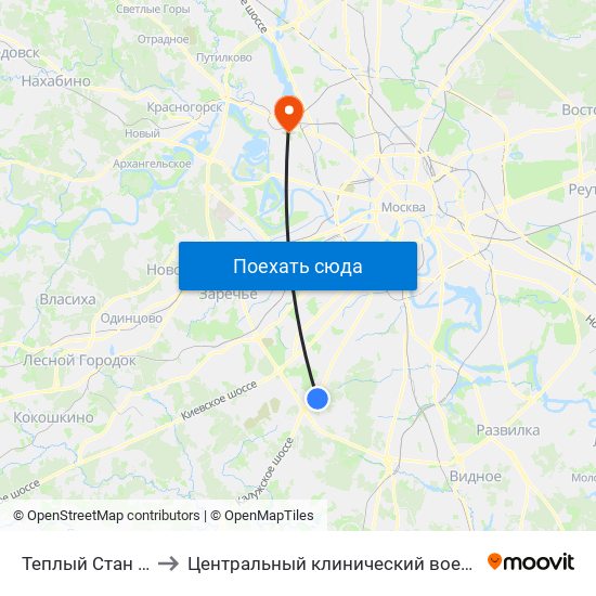 Теплый Стан (Teply Stan) to Центральный клинический военный госпиталь ФСБ РФ map