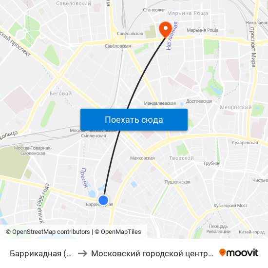 Баррикадная (Barrikadnaya) to Московский городской центр рассеянного склероза map