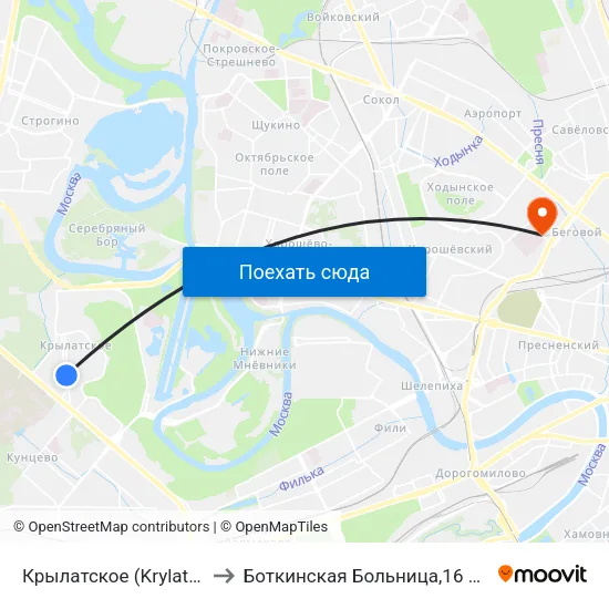 Крылатское (Krylatskoe) to Боткинская Больница,16 Корпус map