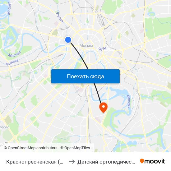 Краснопресненская (Krasnopresnenskaya) to Детский ортопедический санаторий № 56 map