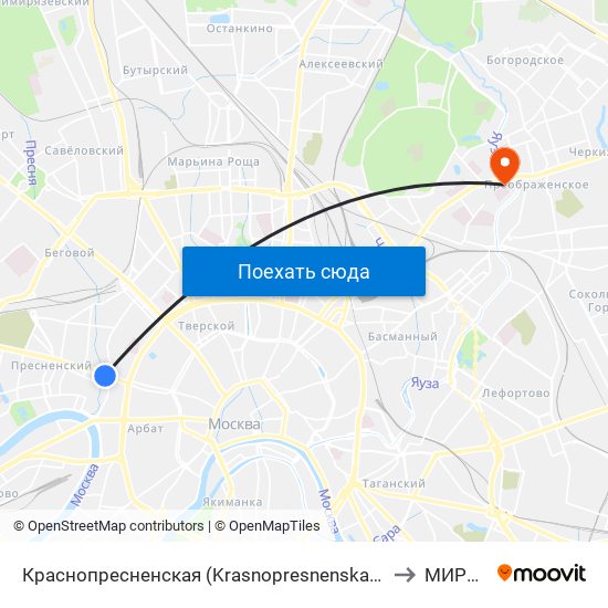 Краснопресненская (Krasnopresnenskaya) to МИРЭА map