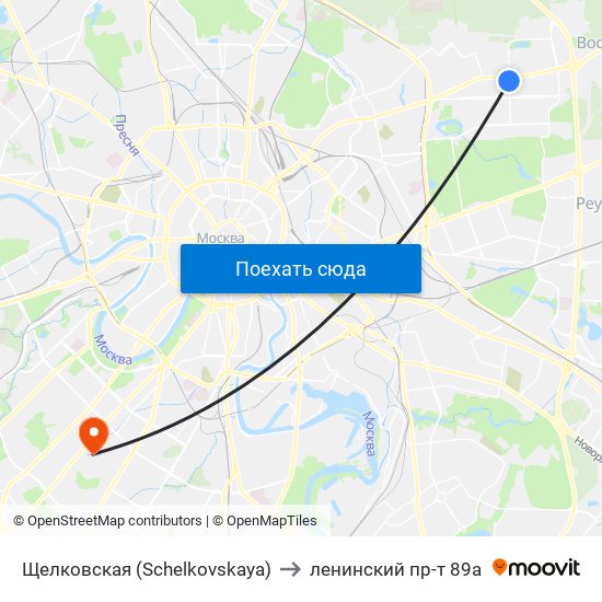 Щелковская (Schelkovskaya) to ленинский пр-т 89а map