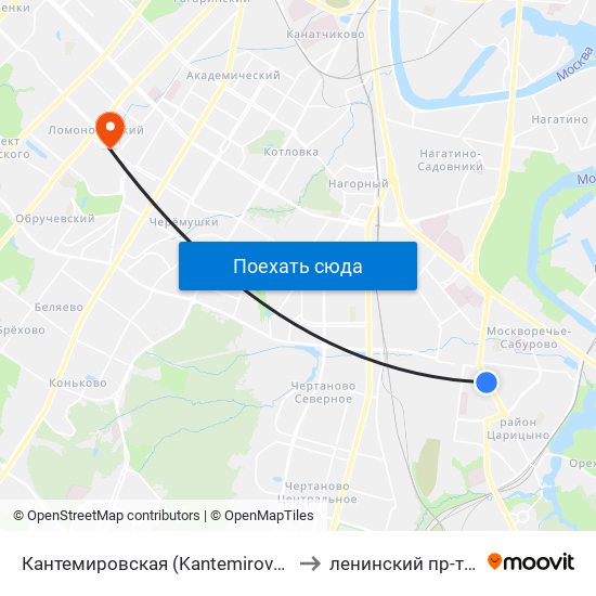 Кантемировская (Kantemirovskaya) to ленинский пр-т 89а map