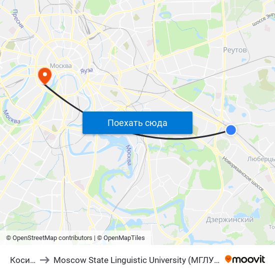 Косино (Kosino) to Moscow State Linguistic University (МГЛУ / Московский государственный лингвистический университет) map