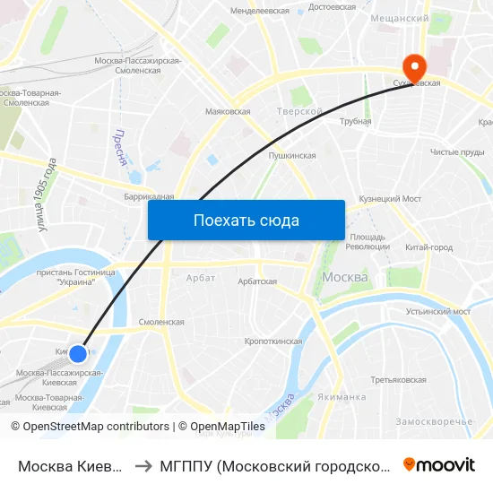 Москва Киевская (Kievsky Station) to МГППУ (Московский городской психолого-педагогический университет) map