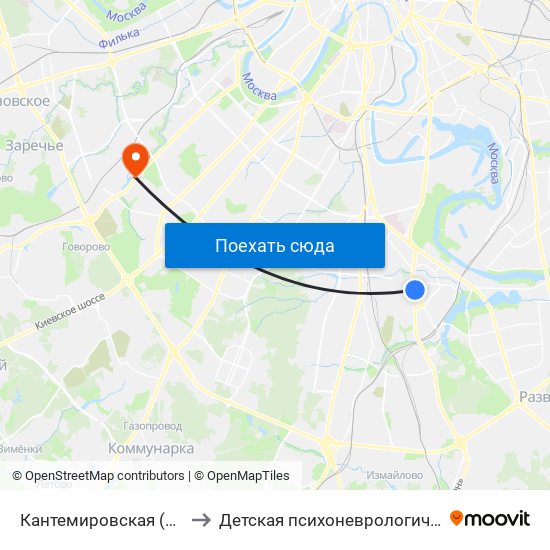 Кантемировская (Kantemirovskaya) to Детская психоневрологическая больница № 18 map