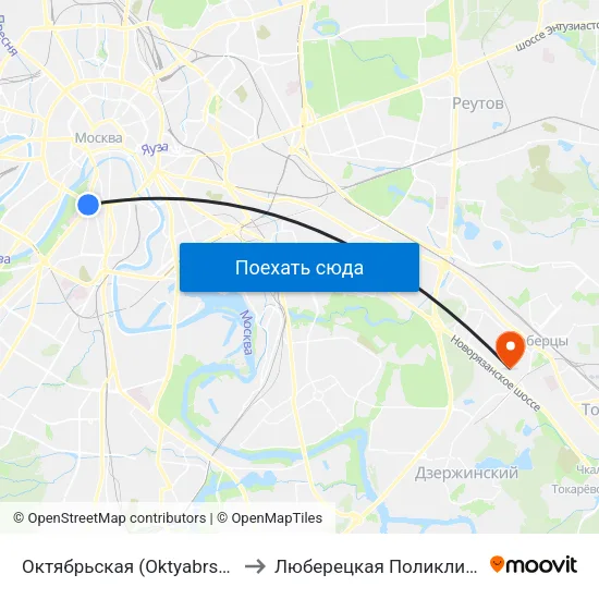 Октябрьская (Oktyabrskaya) to Люберецкая Поликлиника map