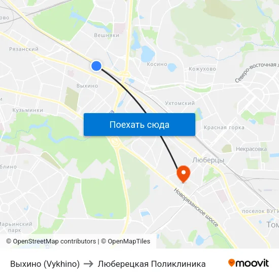 Выхино (Vykhino) to Люберецкая Поликлиника map