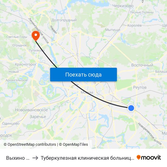 Выхино (Vykhino) to Туберкулезная клиническая больница № 3 им. проф. Г.А. Захарьина map