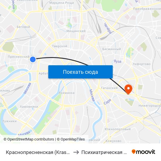 Краснопресненская (Krasnopresnenskaya) to Психиатрическая Больница 11 map