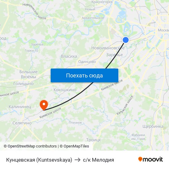 Кунцевская (Kuntsevskaya) to с/к Мелодия map