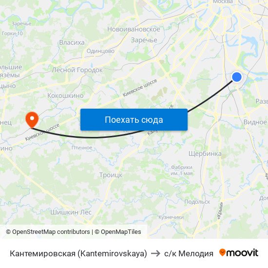 Кантемировская (Kantemirovskaya) to с/к Мелодия map