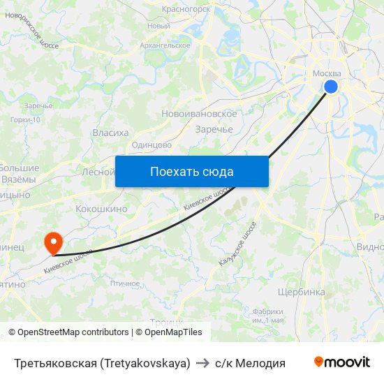 Третьяковская (Tretyakovskaya) to с/к Мелодия map