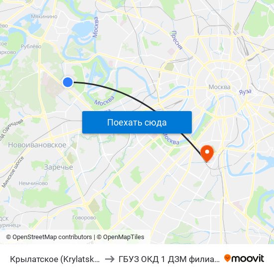 Крылатское (Krylatskoe) to ГБУЗ ОКД 1 ДЗМ филиал 1 map