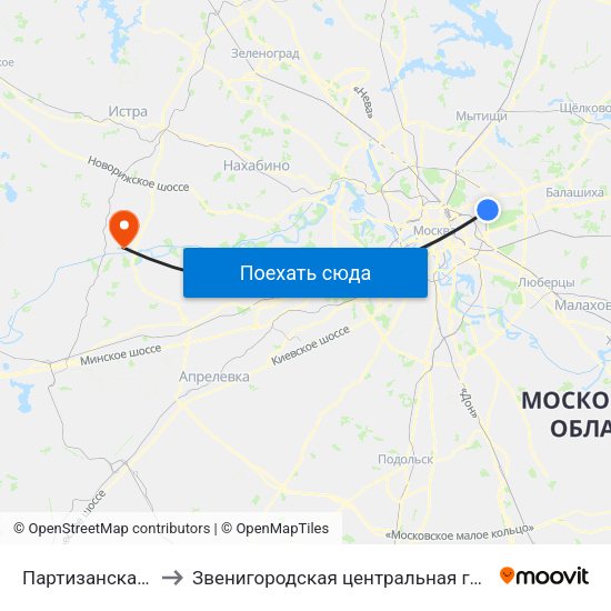 Партизанская (Partizanskaya) to Звенигородская центральная городская больница им. А.П. Чехова map