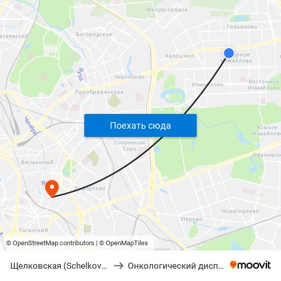 Щелковская (Schelkovskaya) to Онкологический диспансер map