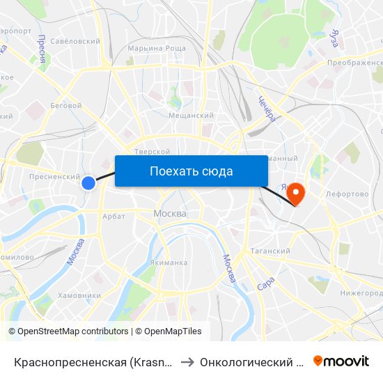 Краснопресненская (Krasnopresnenskaya) to Онкологический диспансер map
