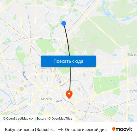 Бабушкинская (Babushkinskaya) to Онкологический диспансер map