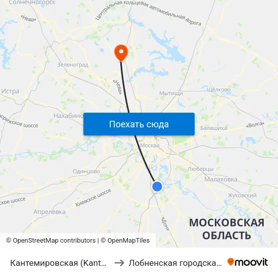 Кантемировская (Kantemirovskaya) to Лобненская городская больница map
