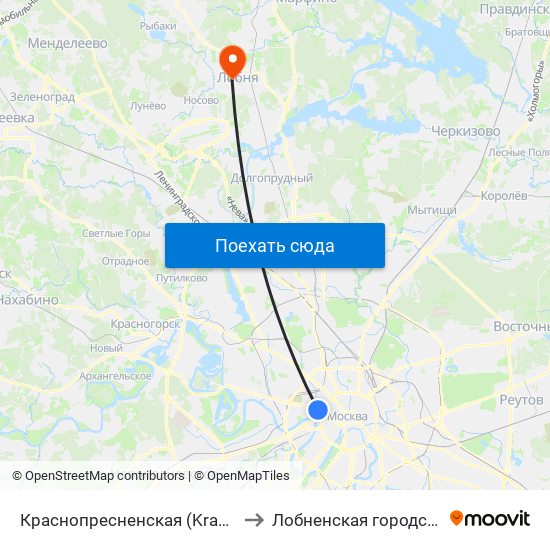 Краснопресненская (Krasnopresnenskaya) to Лобненская городская больница map