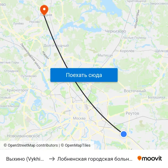 Выхино (Vykhino) to Лобненская городская больница map