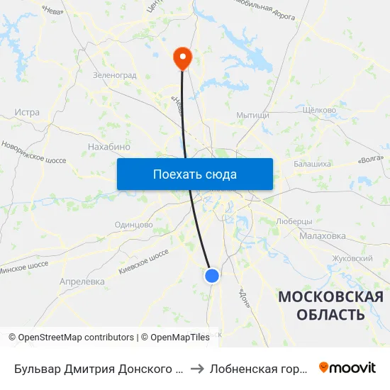 Бульвар Дмитрия Донского (Bulvar Dmitriya Donskogo) to Лобненская городская больница map