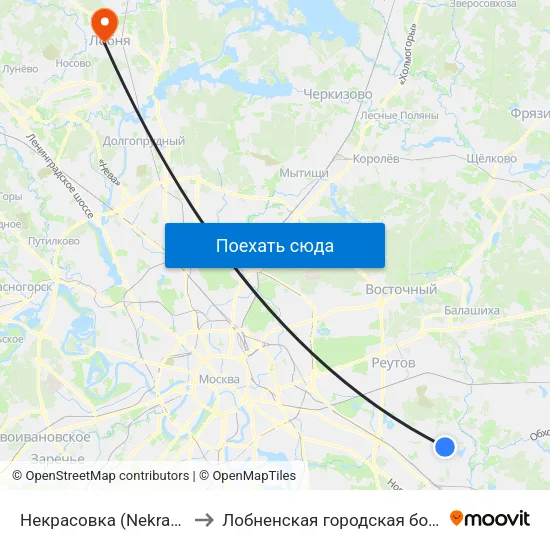 Некрасовка (Nekrasovka) to Лобненская городская больница map