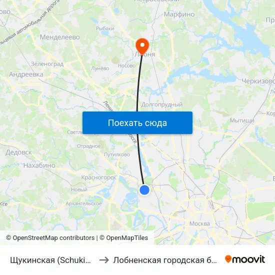 Щукинская (Schukinskaya) to Лобненская городская больница map